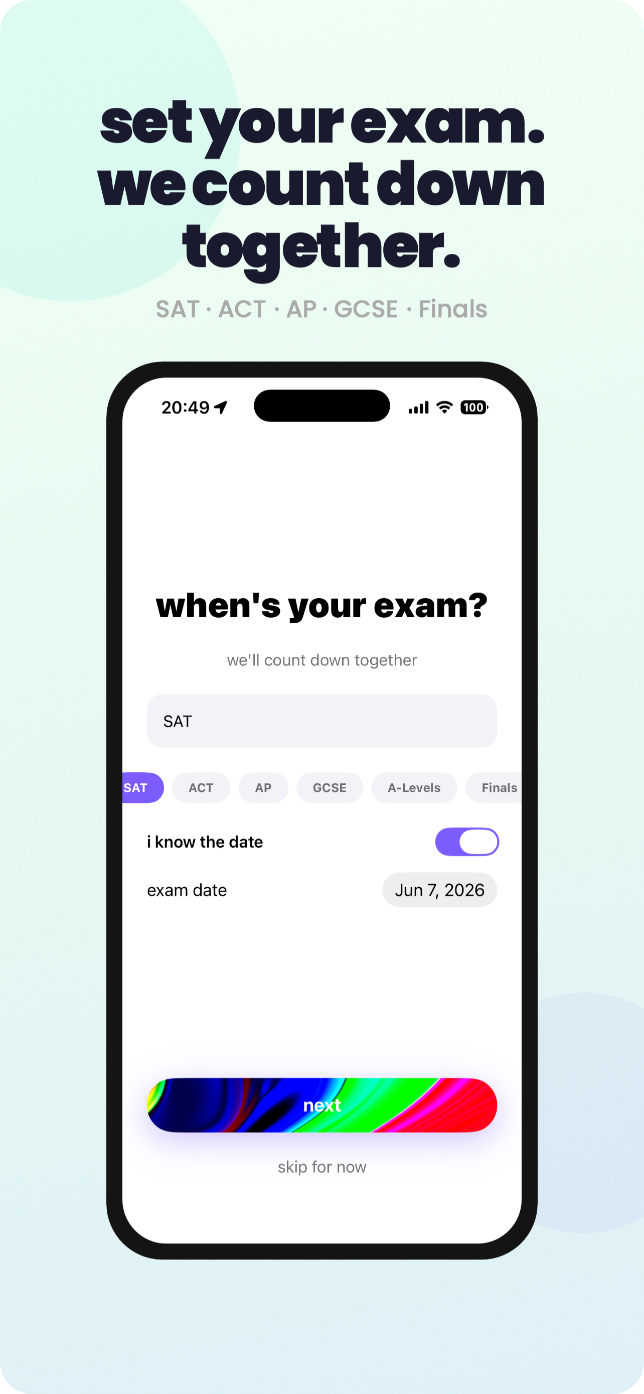 Set your exam and count down together